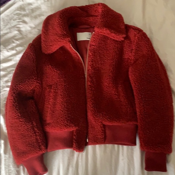 SOLD - Aritzia red teddy bear jacket - Picture 1 of 6